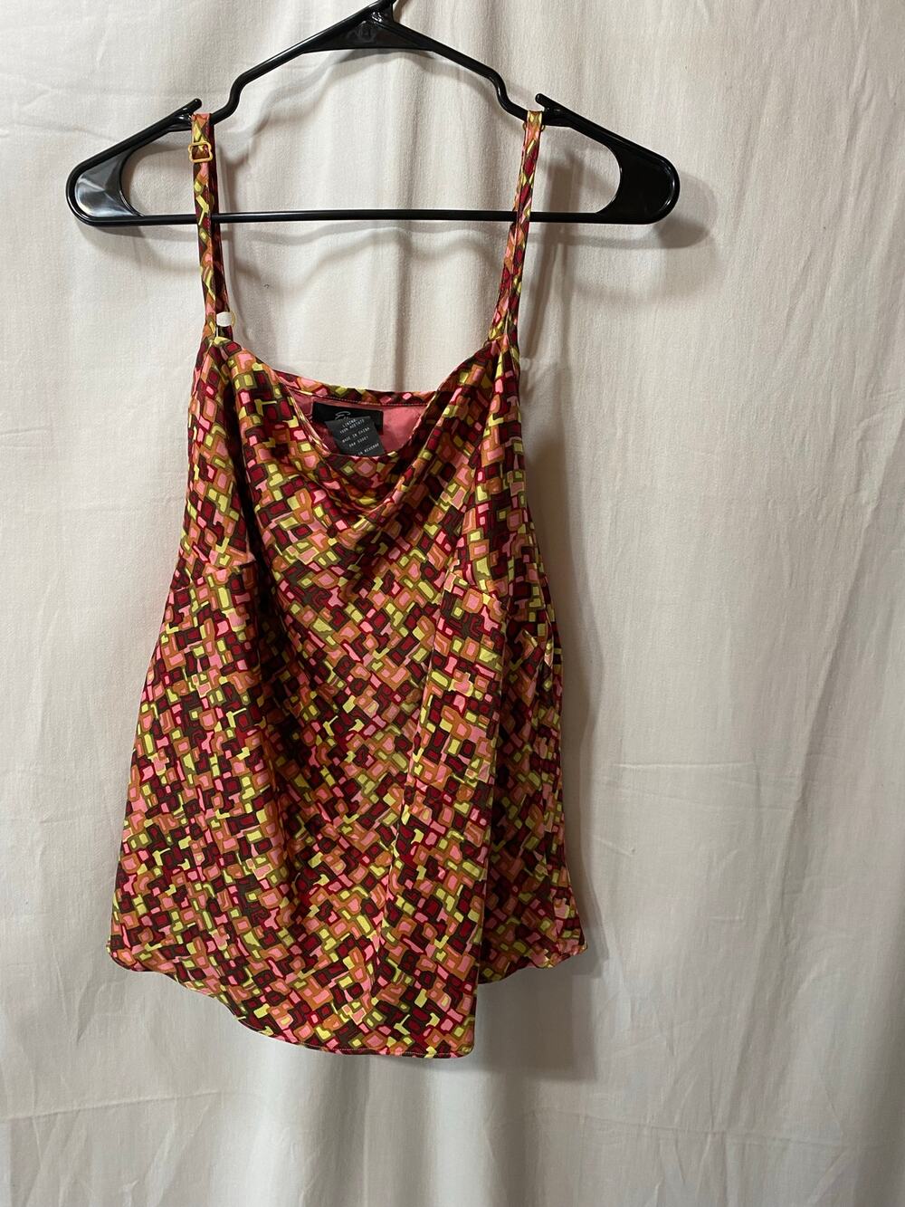 Emme Y2K 100% Silk Colorful Geo Print Going Out Clubbing Cami 14
